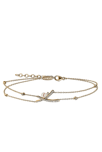 Sleek Chain Bracelet, 18k Yellow Gold, Diamond & Pearl